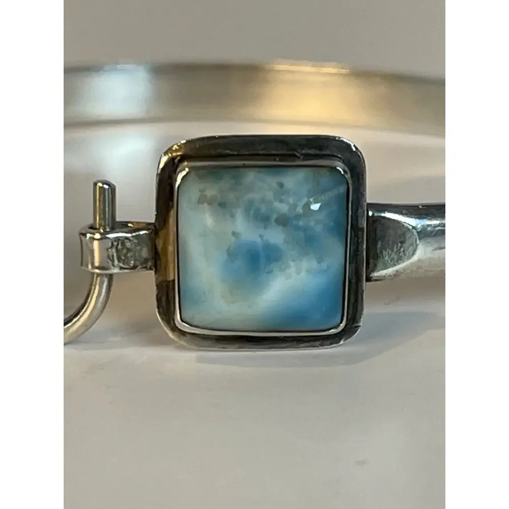 925 Sterling Silver Larimar Bracelet 14K Gold Rope Accent Cuff - Picture 4 of 11
